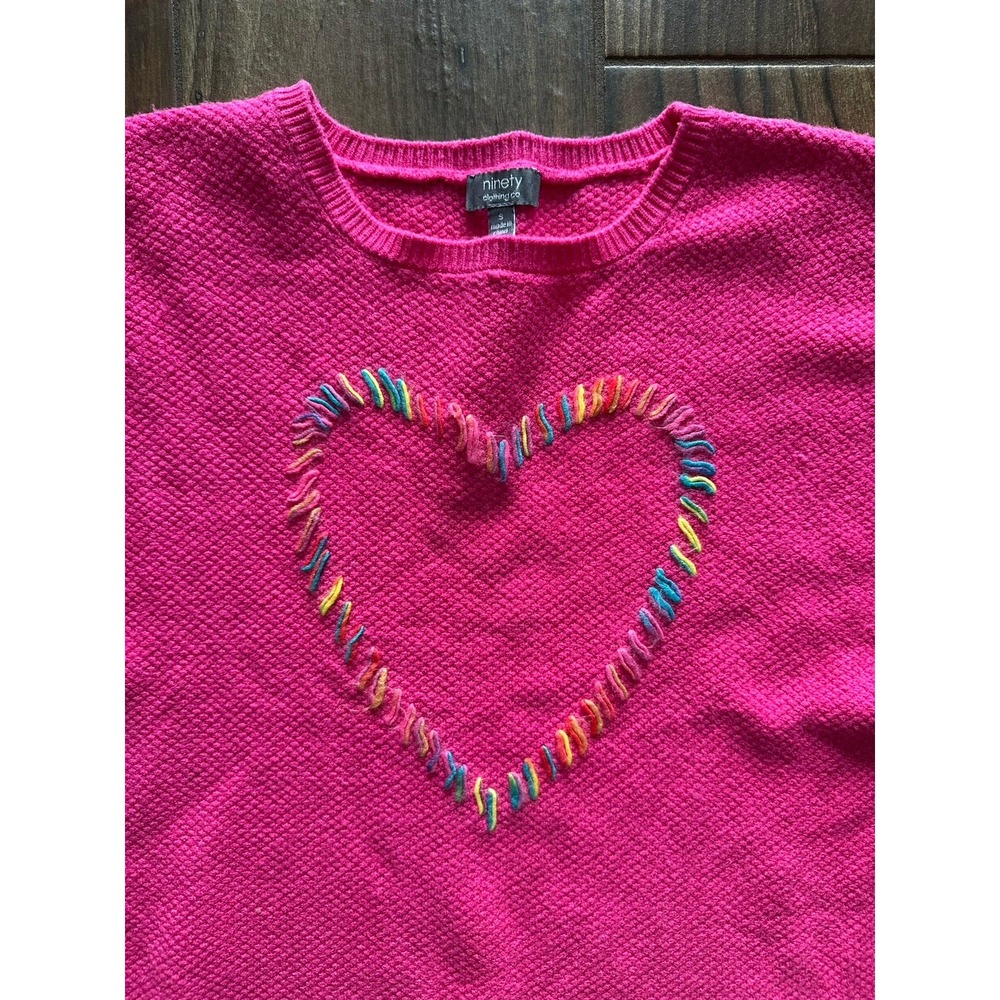 Ninety Clothing Co Pink Rainbow Heart Embroidered Knit Sweater Womens Small